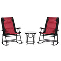 NAYSAYE 3 Piece Patio Furniture Set Folding Rocking Chairs with Glass Coffee Table Bistro Set for Porch Balcony Camping, Red, 26.75*35.5*41.75