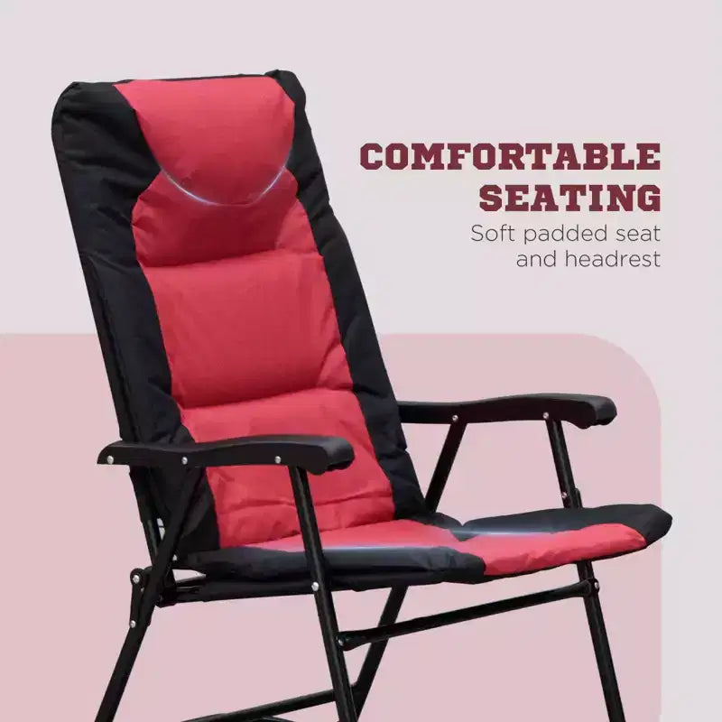 NAYSAYE 3 Piece Patio Furniture Set Folding Rocking Chairs with Glass Coffee Table Bistro Set for Porch Balcony Camping, Red, 26.75*35.5*41.75