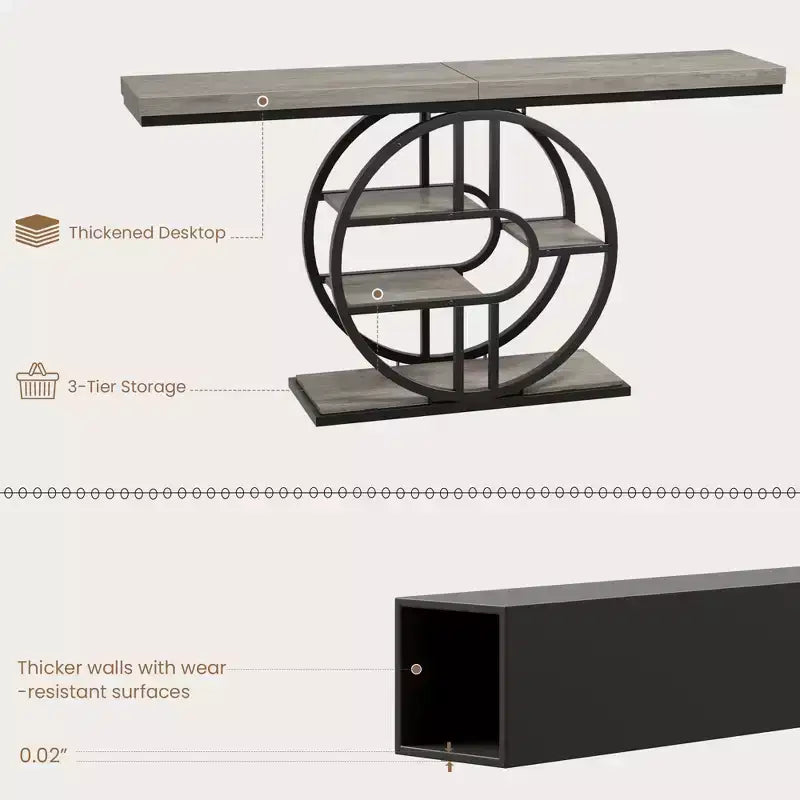 Industrial 55 Console Table, 5-Tier Narrow Entryway Sofa Table with Metal Frame & Multi-Functional Storage Shelves for Living Room & Hallway