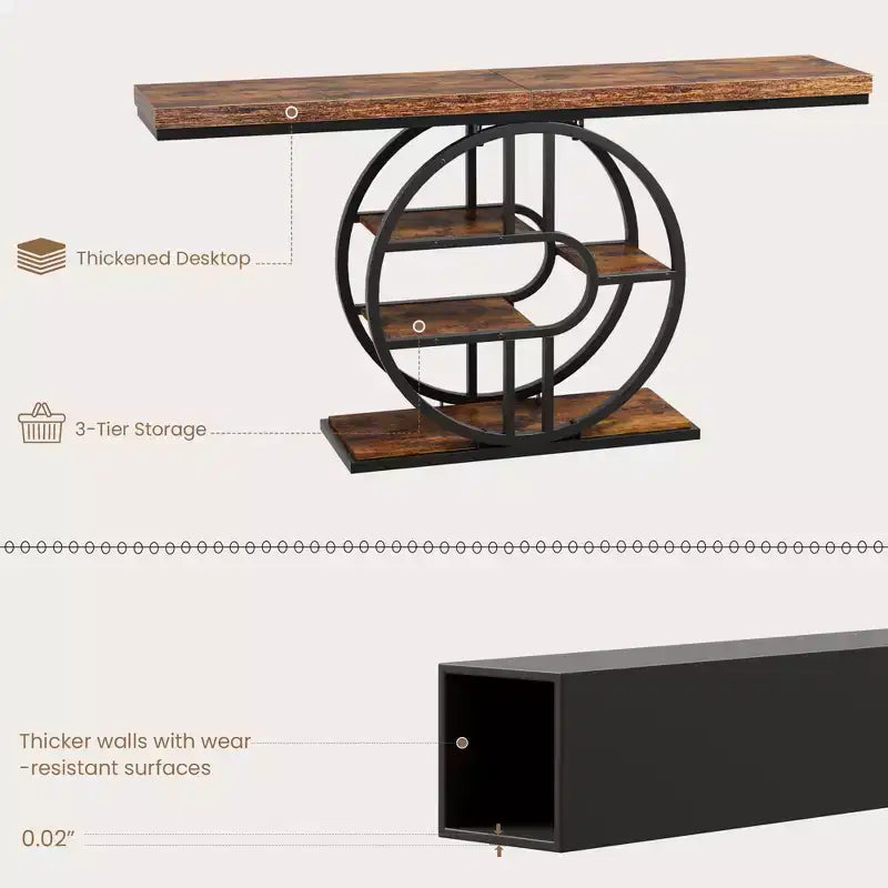 Industrial 55 Console Table, 5-Tier Narrow Entryway Sofa Table with Metal Frame & Multi-Functional Storage Shelves for Living Room & Hallway