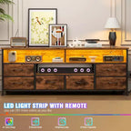 Qwatto 63 Inch Brown TV Stand Dresser with Charging Station LED Lights 6 Drawers Entertainment Center for TVs up to 70 Inch Media Console Living Room