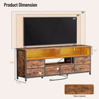 Qwatto 63 Inch Brown TV Stand Dresser with Charging Station LED Lights 6 Drawers Entertainment Center for TVs up to 70 Inch Media Console Living Room