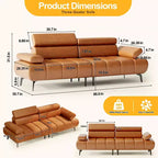 86.6 3-Seater Faux Leather Sofa Bed - Convertible Futon Sleeper Couch with Adjustable Backrest & Split Design - Brown