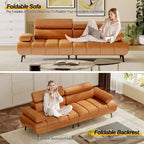 86.6 3-Seater Faux Leather Sofa Bed - Convertible Futon Sleeper Couch with Adjustable Backrest & Split Design - Brown