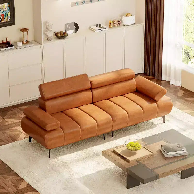 86.6 3-Seater Faux Leather Sofa Bed - Convertible Futon Sleeper Couch with Adjustable Backrest & Split Design - Brown