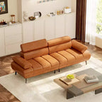 86.6 3-Seater Faux Leather Sofa Bed - Convertible Futon Sleeper Couch with Adjustable Backrest & Split Design - Brown