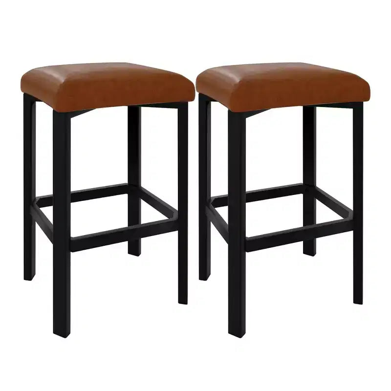 Coolmee 24 inches Bar Stools Set of 2, PU Leather Kitchen Chairs with 2 Thick Upholstery Counter Height Bar Stools, Sturdy Metal Base, Easy Assembly