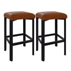 Coolmee 24 inches Bar Stools Set of 2, PU Leather Kitchen Chairs with 2 Thick Upholstery Counter Height Bar Stools, Sturdy Metal Base, Easy Assembly