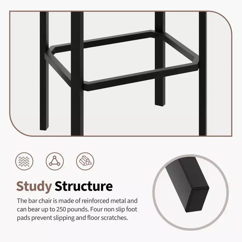 Coolmee 24 inches Bar Stools Set of 2, PU Leather Kitchen Chairs with 2 Thick Upholstery Counter Height Bar Stools, Sturdy Metal Base, Easy Assembly