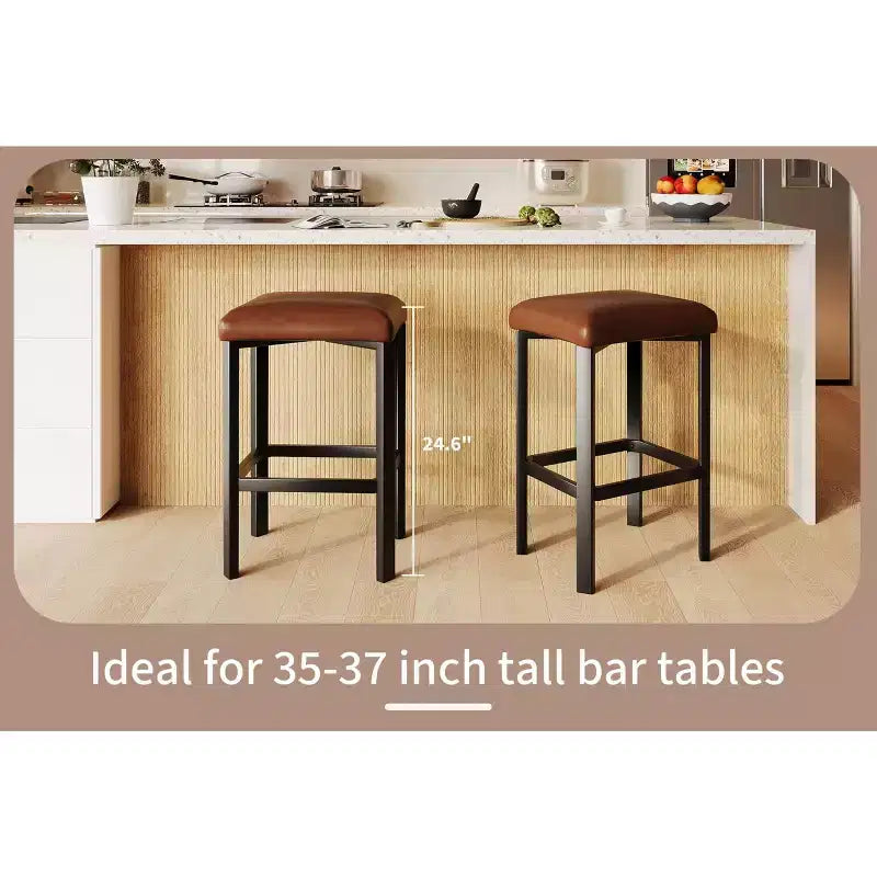 Coolmee 24 inches Bar Stools Set of 2, PU Leather Kitchen Chairs with 2 Thick Upholstery Counter Height Bar Stools, Sturdy Metal Base, Easy Assembly