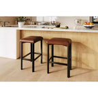 Coolmee 24 inches Bar Stools Set of 2, PU Leather Kitchen Chairs with 2 Thick Upholstery Counter Height Bar Stools, Sturdy Metal Base, Easy Assembly