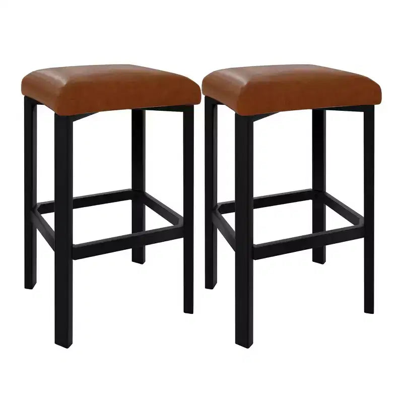 Coolmee 24 inches Bar Stools Set of 2, PU Leather Kitchen Chairs with 2 Thick Upholstery Counter Height Bar Stools, Sturdy Metal Base, Easy Assembly