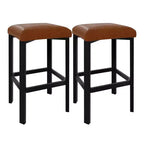 Coolmee 24 inches Bar Stools Set of 2, PU Leather Kitchen Chairs with 2 Thick Upholstery Counter Height Bar Stools, Sturdy Metal Base, Easy Assembly