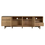 GDFStudio Danny Boho TV Stand with Rattan Woven Doors, Open Storage and Drawers