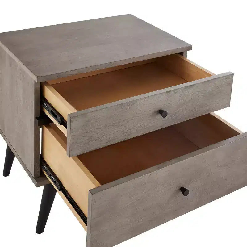 Sutro Mid-Century Modern Black Legs 2-Drawer Nightstand - Grey/Black - iNSPIRE Q