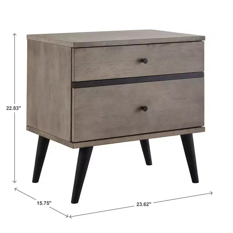 Sutro Mid-Century Modern Black Legs 2-Drawer Nightstand - Grey/Black - iNSPIRE Q