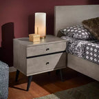 Sutro Mid-Century Modern Black Legs 2-Drawer Nightstand - Grey/Black - iNSPIRE Q