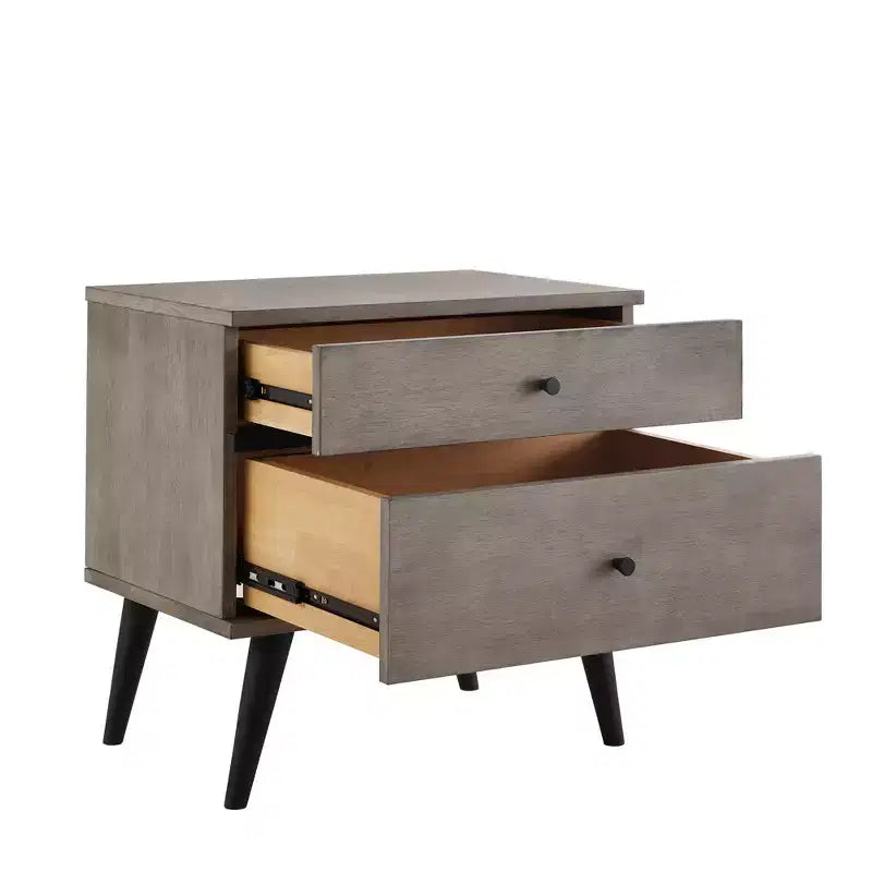 Sutro Mid-Century Modern Black Legs 2-Drawer Nightstand - Grey/Black - iNSPIRE Q