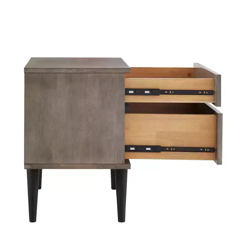 Sutro Mid-Century Modern Black Legs 2-Drawer Nightstand - Grey/Black - iNSPIRE Q