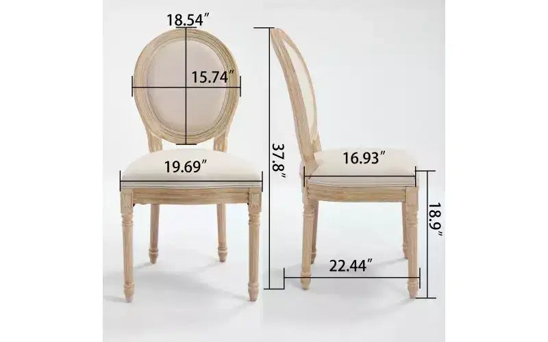 Set of 2 Upholstered Dining Chairs, French Style Linen Fabric Seat, Accent Side Chairs for Kitchen Dining Room
