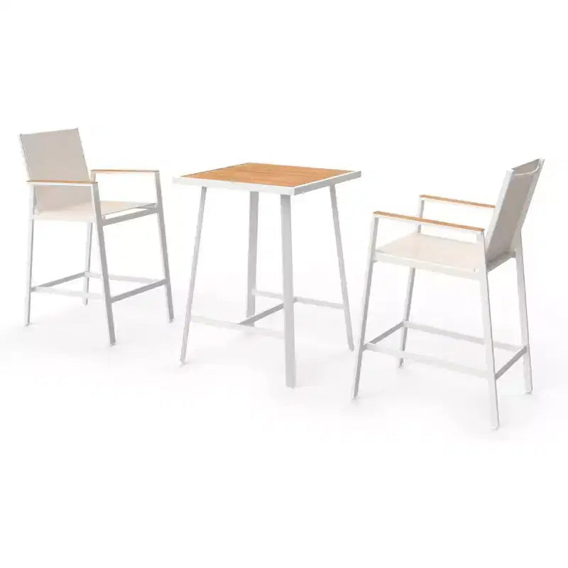 LAUSAINT HOME 3-Piece Patio Bar Set, All Weather Textilene Bar Height Table and Chairs Set with Wood Like-Top Table