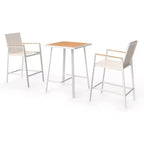 LAUSAINT HOME 3-Piece Patio Bar Set, All Weather Textilene Bar Height Table and Chairs Set with Wood Like-Top Table