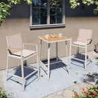 LAUSAINT HOME 3-Piece Patio Bar Set, All Weather Textilene Bar Height Table and Chairs Set with Wood Like-Top Table