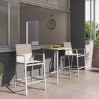 LAUSAINT HOME 3-Piece Patio Bar Set, All Weather Textilene Bar Height Table and Chairs Set with Wood Like-Top Table