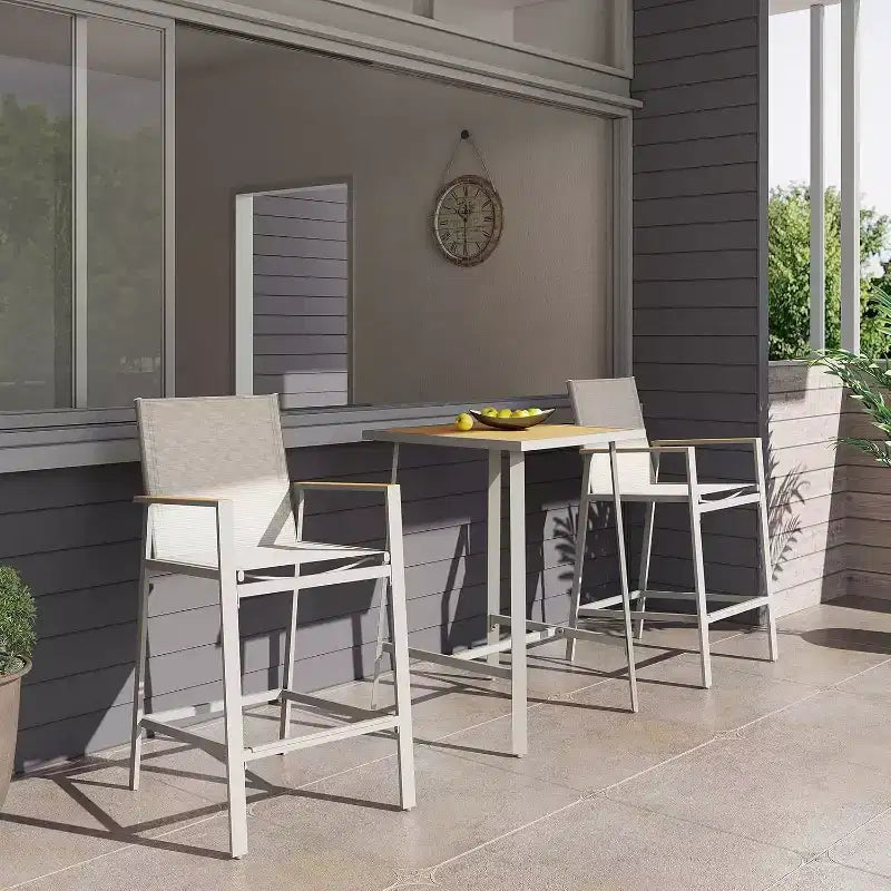 LAUSAINT HOME 3-Piece Patio Bar Set, All Weather Textilene Bar Height Table and Chairs Set with Wood Like-Top Table