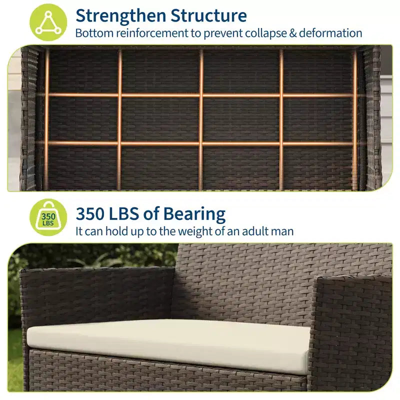 4-Piece Patio Furniture Set with Rattan Sofa, 2 Cushioned Chairs and Coffee Table, Outdoor Conversation Bistro Set for Garden and Backyard
