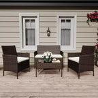4-Piece Patio Furniture Set with Rattan Sofa, 2 Cushioned Chairs and Coffee Table, Outdoor Conversation Bistro Set for Garden and Backyard