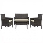 4-Piece Patio Furniture Set with Rattan Sofa, 2 Cushioned Chairs and Coffee Table, Outdoor Conversation Bistro Set for Garden and Backyard