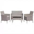 4-Piece Patio Furniture Set with Rattan Sofa, 2 Cushioned Chairs and Coffee Table, Outdoor Conversation Bistro Set for Garden and Backyard