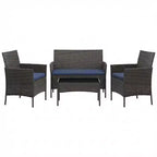 4-Piece Patio Furniture Set with Rattan Sofa, 2 Cushioned Chairs and Coffee Table, Outdoor Conversation Bistro Set for Garden and Backyard