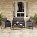 4-Piece Patio Furniture Set with Rattan Sofa, 2 Cushioned Chairs and Coffee Table, Outdoor Conversation Bistro Set for Garden and Backyard