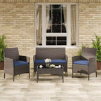4-Piece Patio Furniture Set with Rattan Sofa, 2 Cushioned Chairs and Coffee Table, Outdoor Conversation Bistro Set for Garden and Backyard