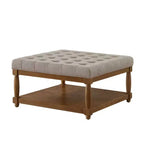 GDFStudio Chloe Modern Wooden Square Linen Upholstered Tufted Ottoman with Shelf Storage