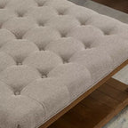 GDFStudio Chloe Modern Wooden Square Linen Upholstered Tufted Ottoman with Shelf Storage
