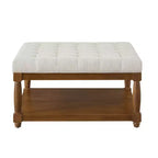 GDFStudio Chloe Modern Wooden Square Linen Upholstered Tufted Ottoman with Shelf Storage