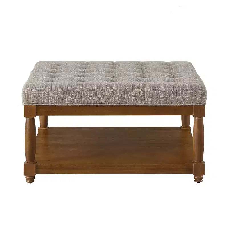 GDFStudio Chloe Modern Wooden Square Linen Upholstered Tufted Ottoman with Shelf Storage