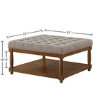 GDFStudio Chloe Modern Wooden Square Linen Upholstered Tufted Ottoman with Shelf Storage