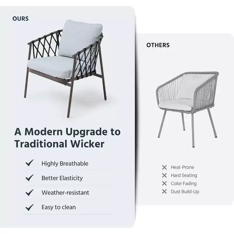 LAUSAINT HOME 3 Pieces Patio Bistro Set, Woven Rope Chairs with Cushions, Outdoor Furniture Set and Side Table
