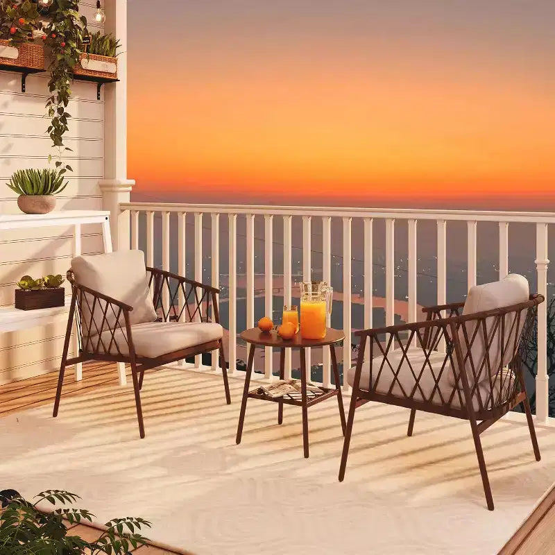 LAUSAINT HOME 3 Pieces Patio Bistro Set, Woven Rope Chairs with Cushions, Outdoor Furniture Set and Side Table