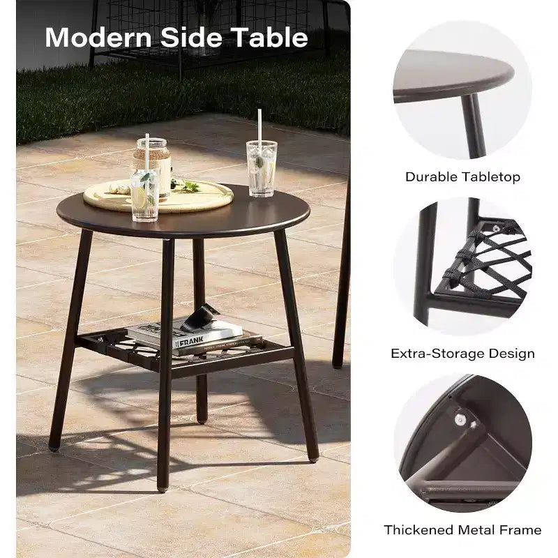 LAUSAINT HOME 3 Pieces Patio Bistro Set, Woven Rope Chairs with Cushions, Outdoor Furniture Set and Side Table