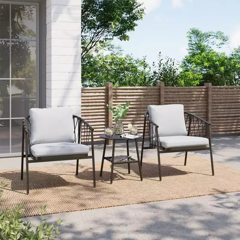 LAUSAINT HOME 3 Pieces Patio Bistro Set, Woven Rope Chairs with Cushions, Outdoor Furniture Set and Side Table