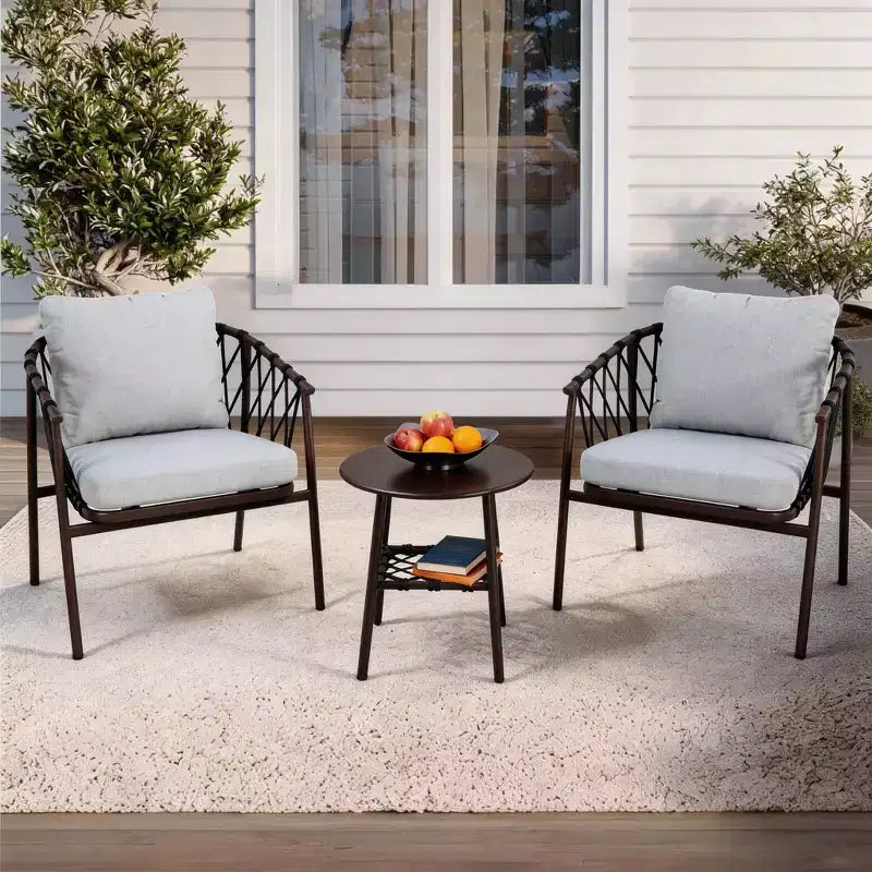 LAUSAINT HOME 3 Pieces Patio Bistro Set, Woven Rope Chairs with Cushions, Outdoor Furniture Set and Side Table