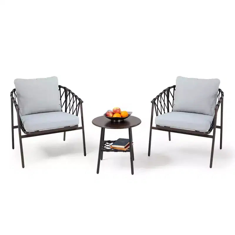 LAUSAINT HOME 3 Pieces Patio Bistro Set, Woven Rope Chairs with Cushions, Outdoor Furniture Set and Side Table