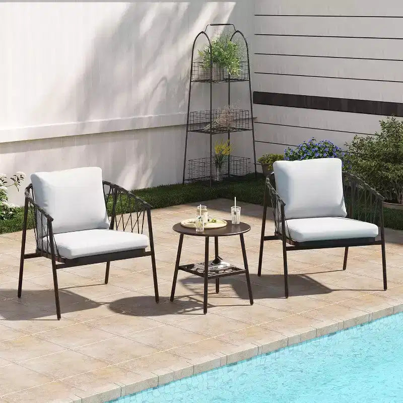 LAUSAINT HOME 3 Pieces Patio Bistro Set, Woven Rope Chairs with Cushions, Outdoor Furniture Set and Side Table