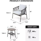 LAUSAINT HOME 3 Pieces Patio Bistro Set, Woven Rope Chairs with Cushions, Outdoor Furniture Set and Side Table
