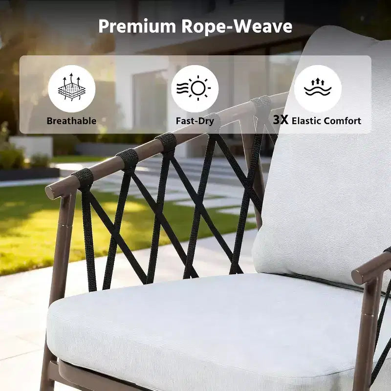LAUSAINT HOME 3 Pieces Patio Bistro Set, Woven Rope Chairs with Cushions, Outdoor Furniture Set and Side Table